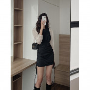 [Mã FAXANH55 giảm 10K đơn 50K] váy nhún tay bồng 9550 (màu đen)